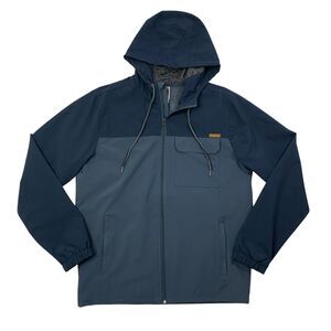 Voyager Jacket Men M Medium Navy Full Zip Hooded Windbreaker Outdoor Stretch